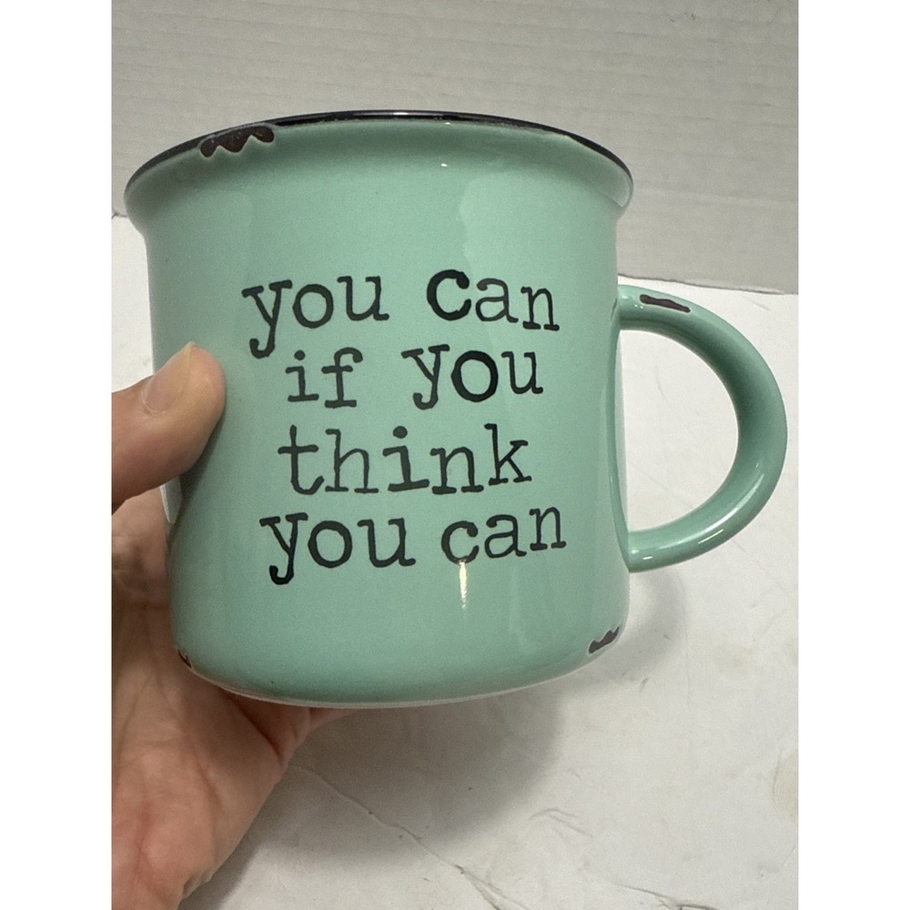 Natural Life Light Green  "you can if you think you can" coffee mug cup 4"‎ Diam